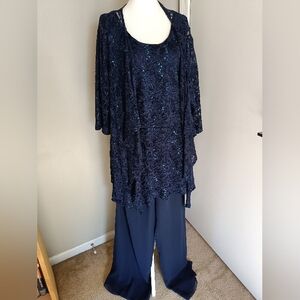 Mother of the Bride Sequined Pantsuit, Size 18W, Navy